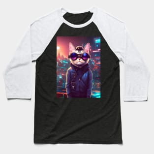 Cool Japanese Techno Cat In Japan Neon City Baseball T-Shirt